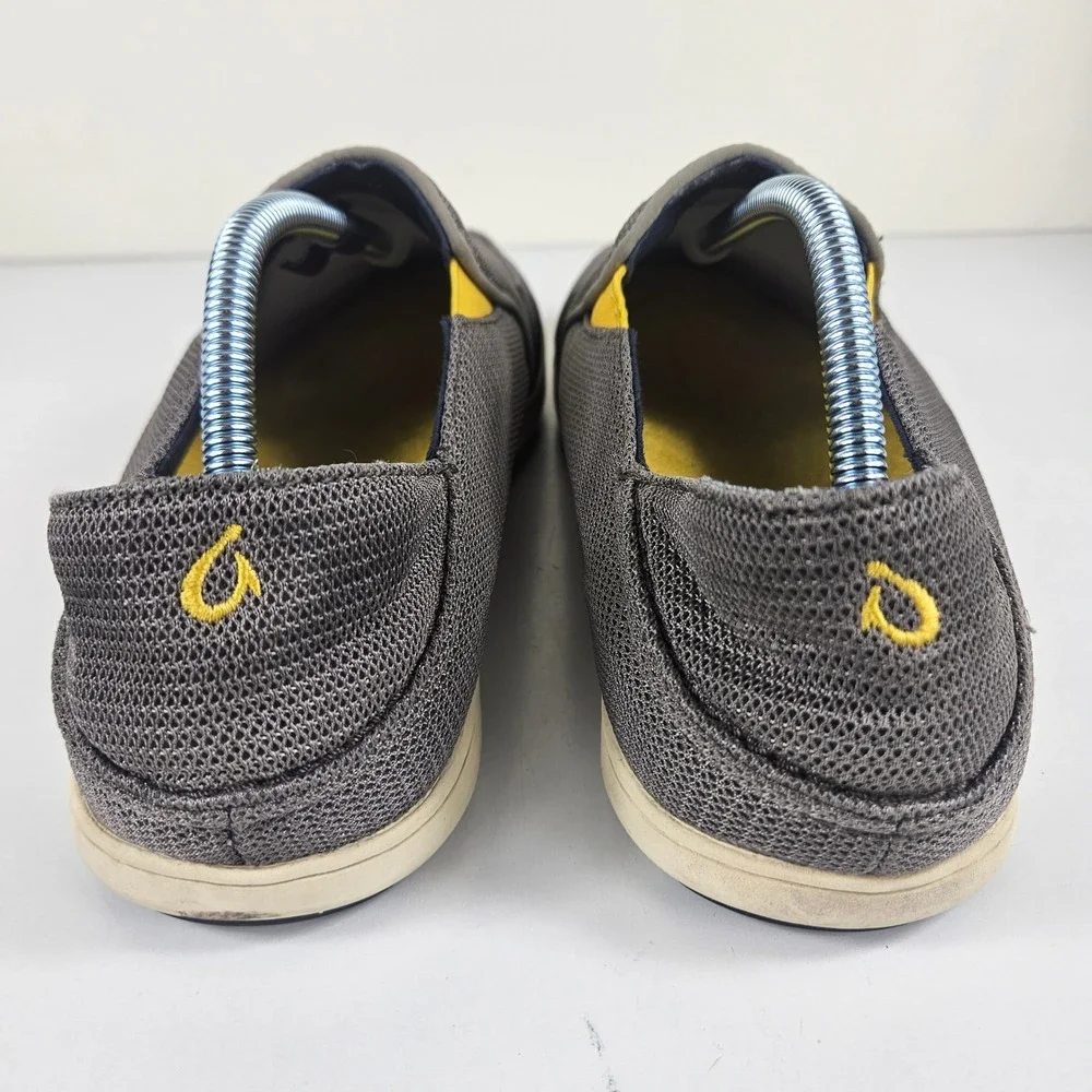 OluKai Nohea Mesh Mens 10.5 Slip On Mesh Shoes Gray Yellow Loafers
